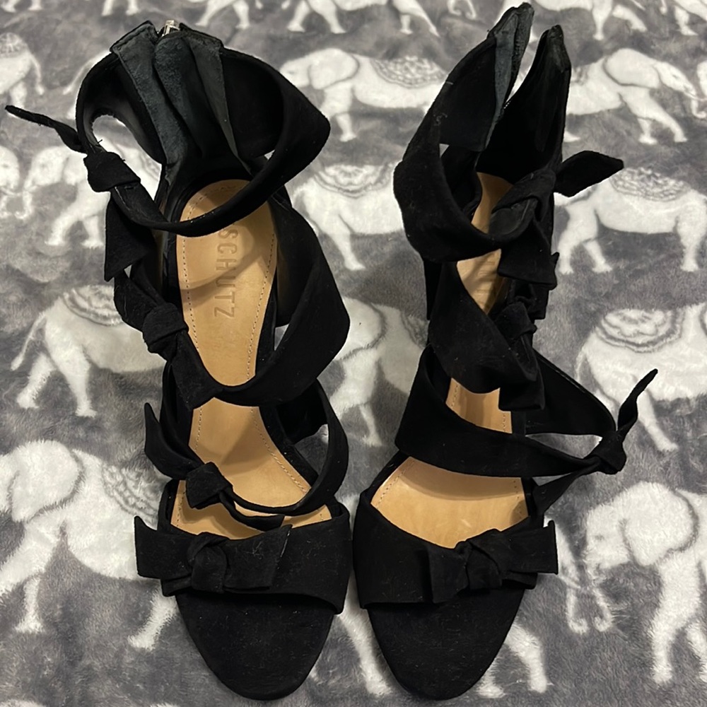 Schutz black suede heel